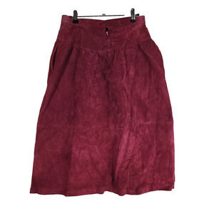 Vtg BHG Skirt Purple Sz 14 Pigskin 433 810 A Line Leather Suede Pockets Button